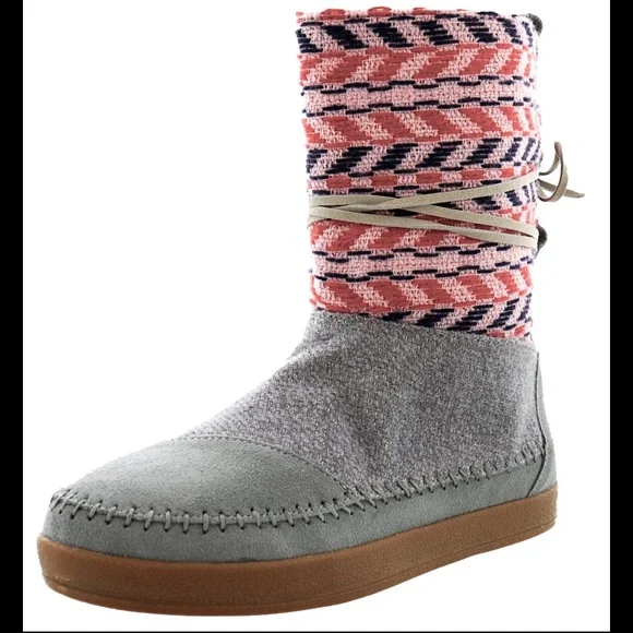 Toms Nepal Boots Grey Suede Chevron 10014078 Women's 12 - Picture 1 of 6